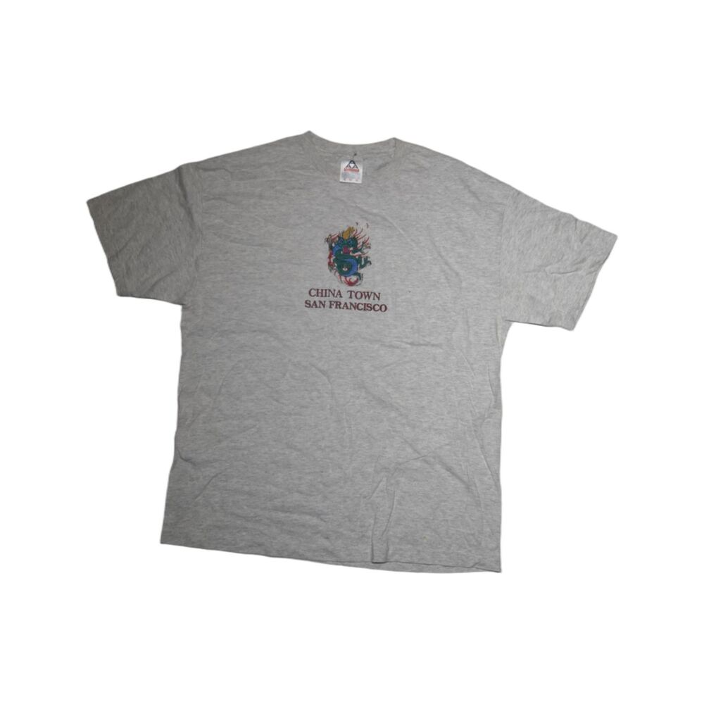 Vintage San Francisco Chinatown Embroidered Dragon T-Shirt Gray - XL